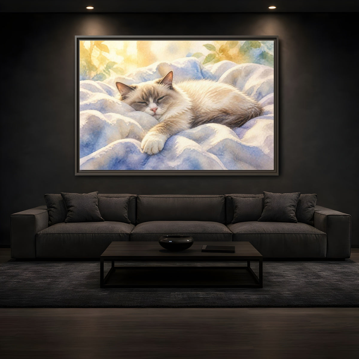 Mockup 3. Ragdoll Cat Pets Nap shown as framed canvas print