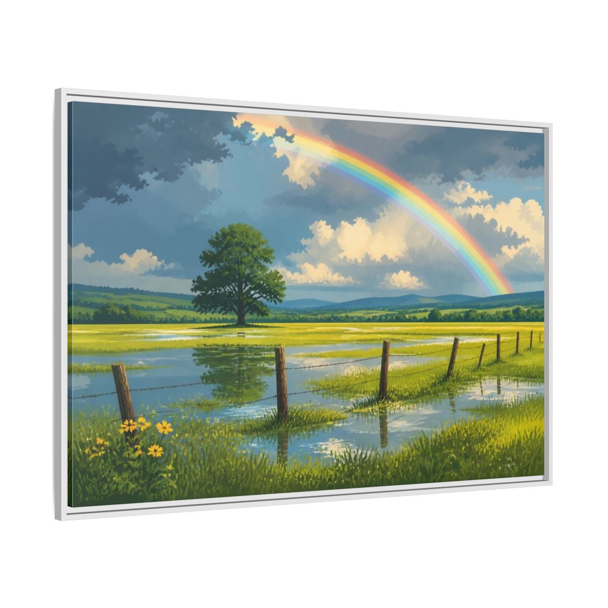 Side Mockup 7. Rainbow Landscape With Tree shown as framed canvas print