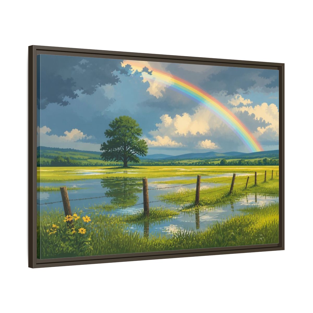 Main Mockup. Rainbow Landscape With Tree shown as framed canvas print