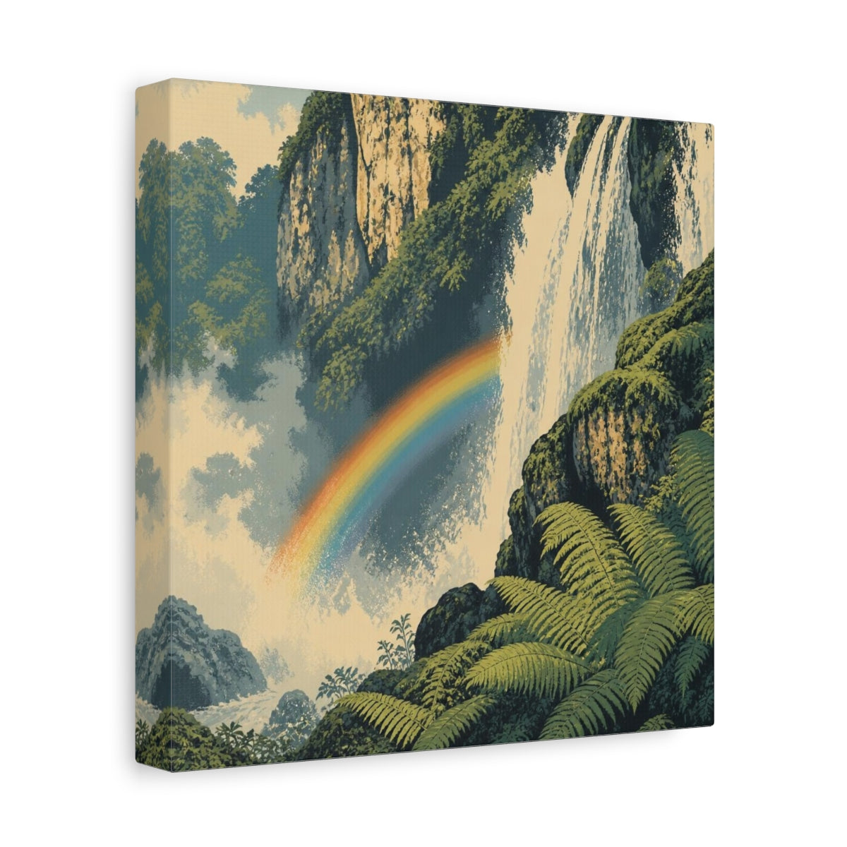Side Mockup 9. Rainbow Over Waterfall shown as canvas print
