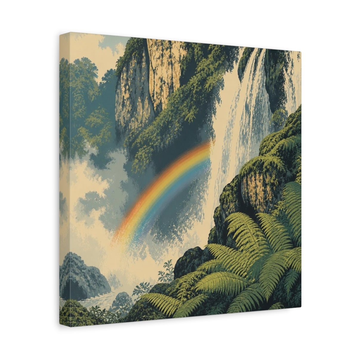 Side Mockup 7. Rainbow Over Waterfall shown as canvas print