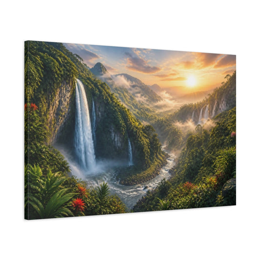 Main Mockup. Rainforest Waterfall Landscape shown as canvas print