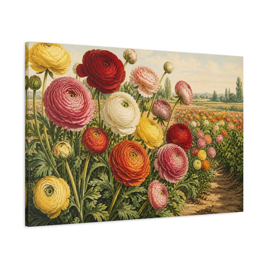 Main Mockup. Ranunculus Garden Blooms shown as canvas print