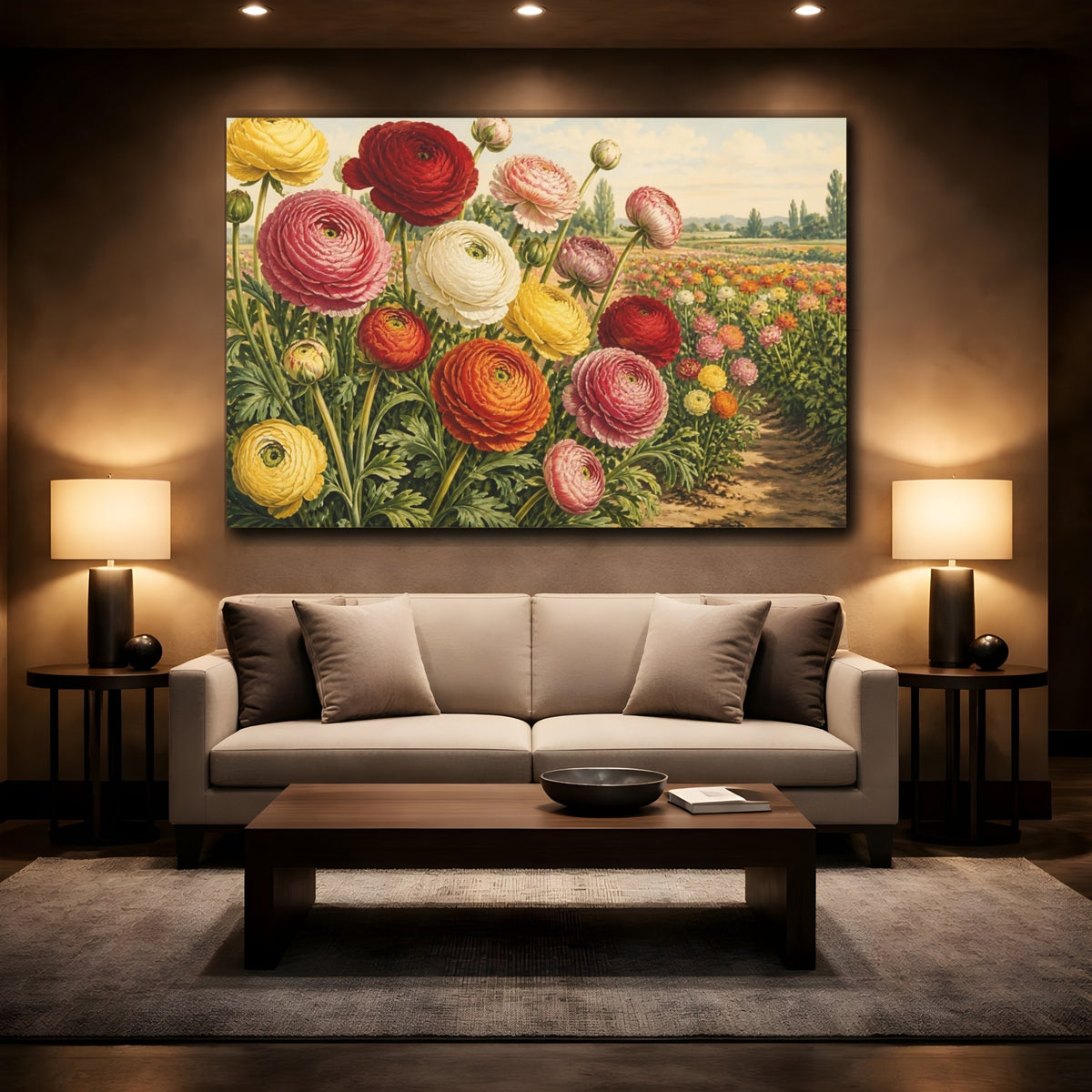 Mockup 2. Ranunculus Garden Blooms shown as canvas print