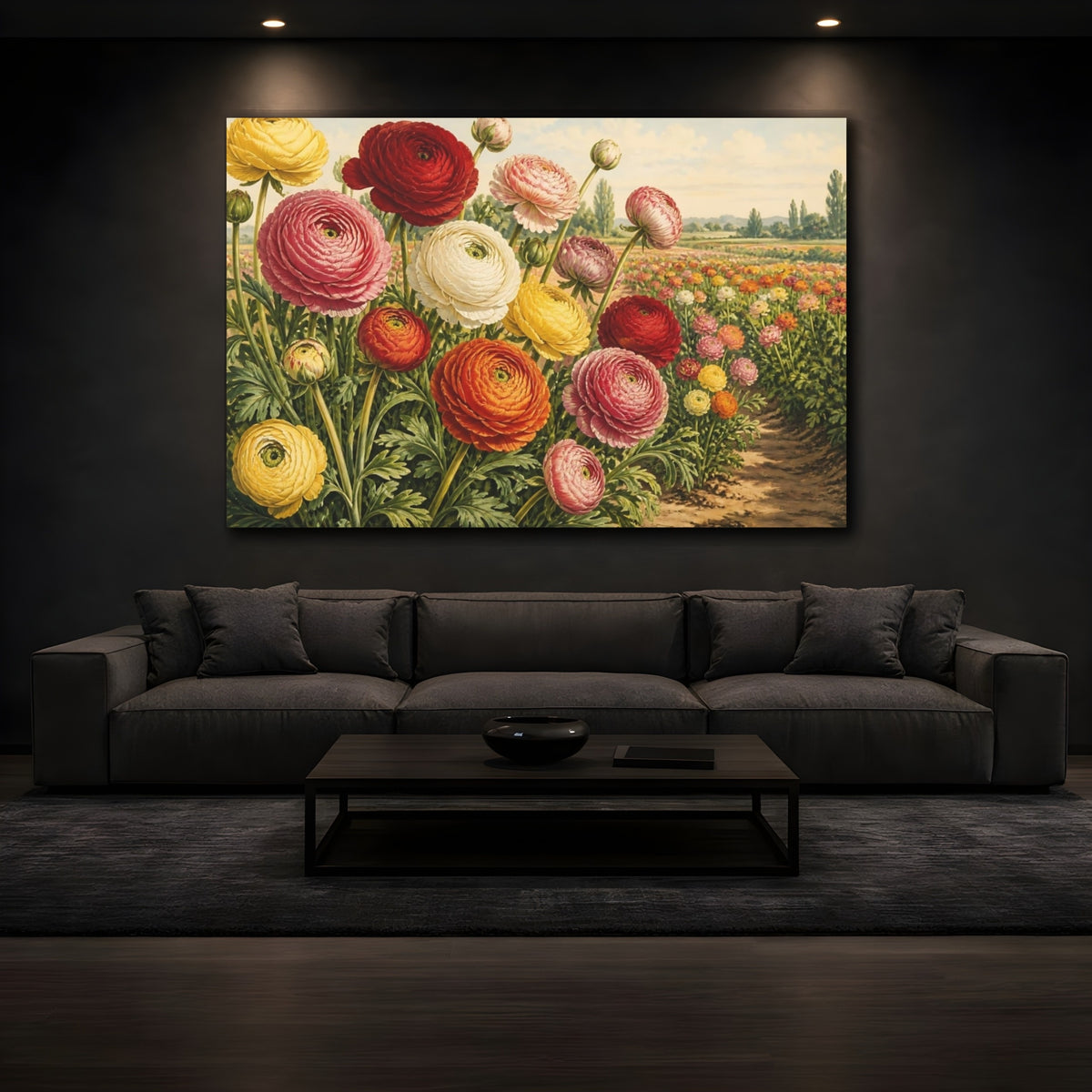 Mockup 3. Ranunculus Garden Blooms shown as canvas print