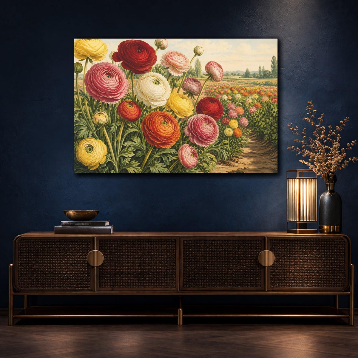 Mockup 4. Ranunculus Garden Blooms shown as canvas print