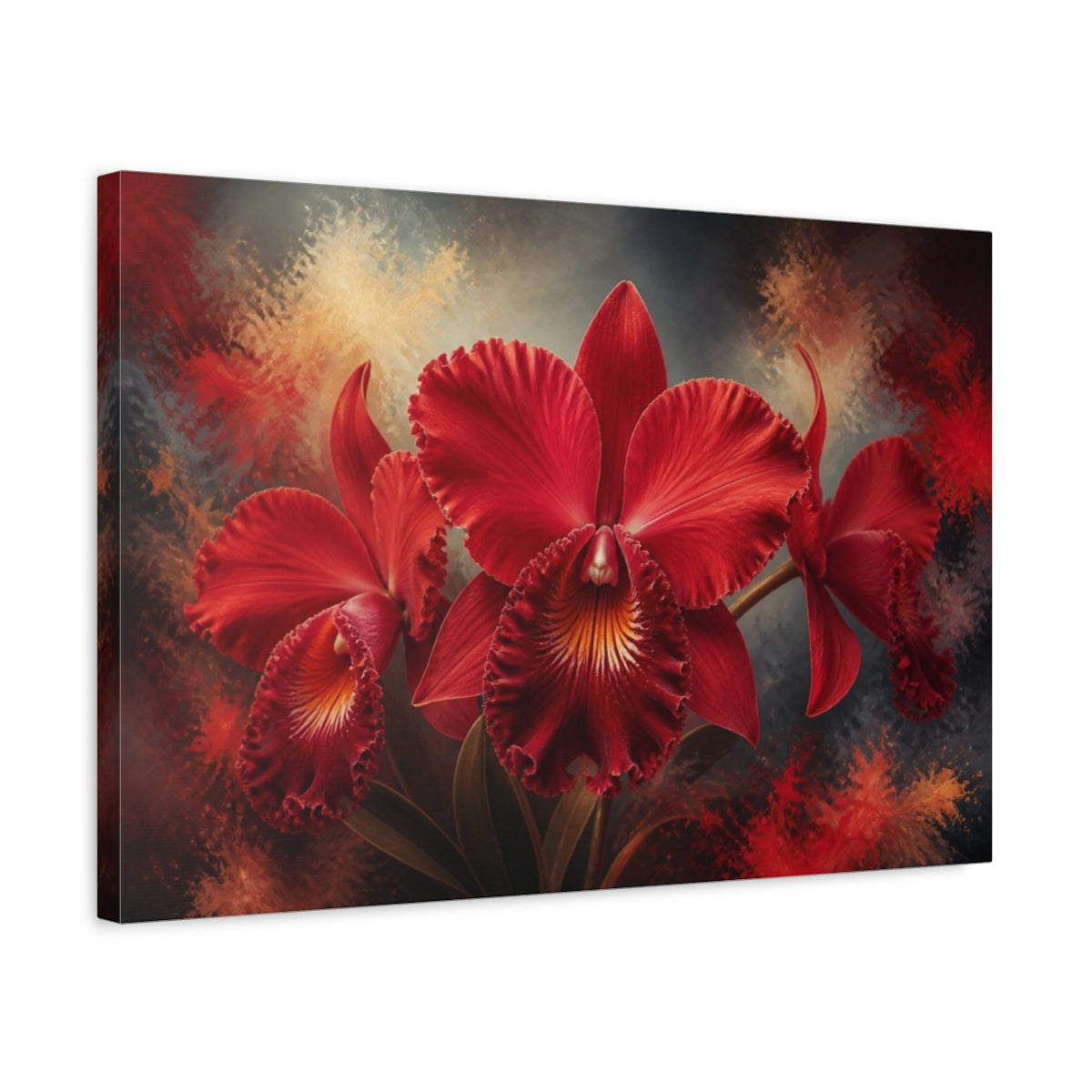 Side Mockup 3. Red Orchid Floral Elegance shown as canvas print