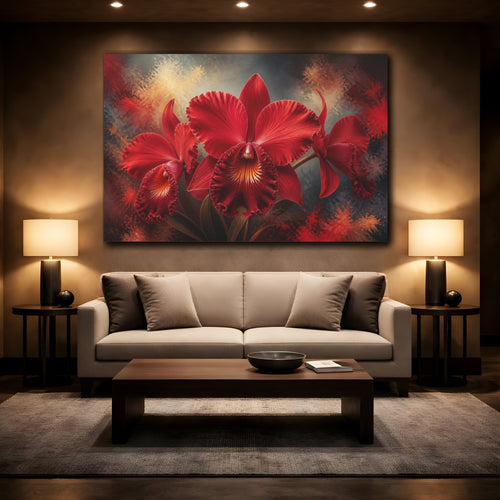 Mockup 2. Red Orchid Floral Elegance shown as canvas print