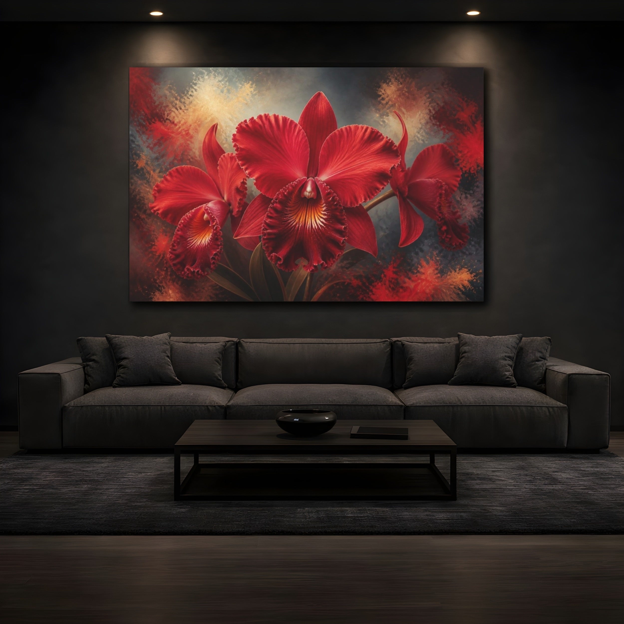 Mockup 3. Red Orchid Floral Elegance shown as canvas print