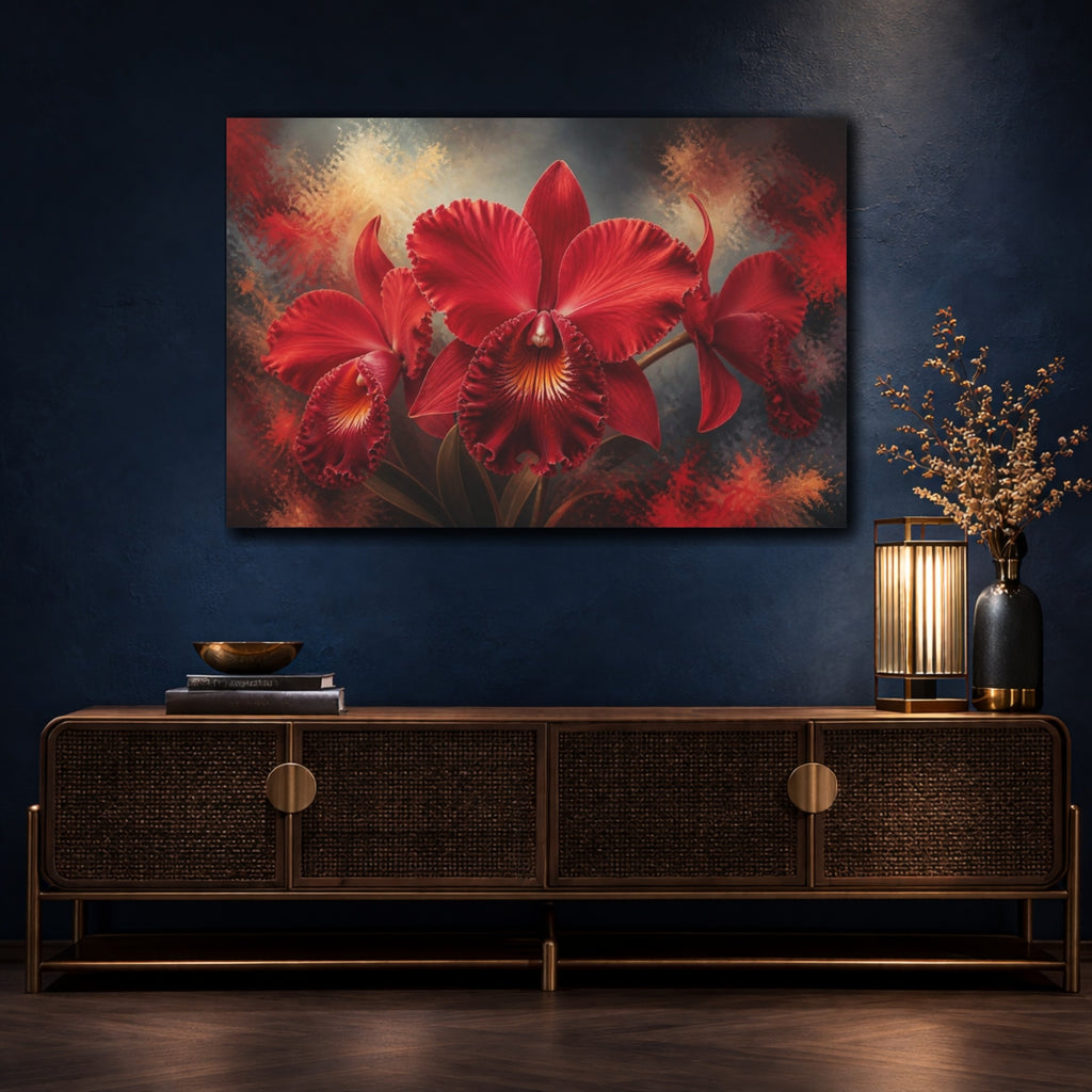 Mockup 4. Red Orchid Floral Elegance shown as canvas print