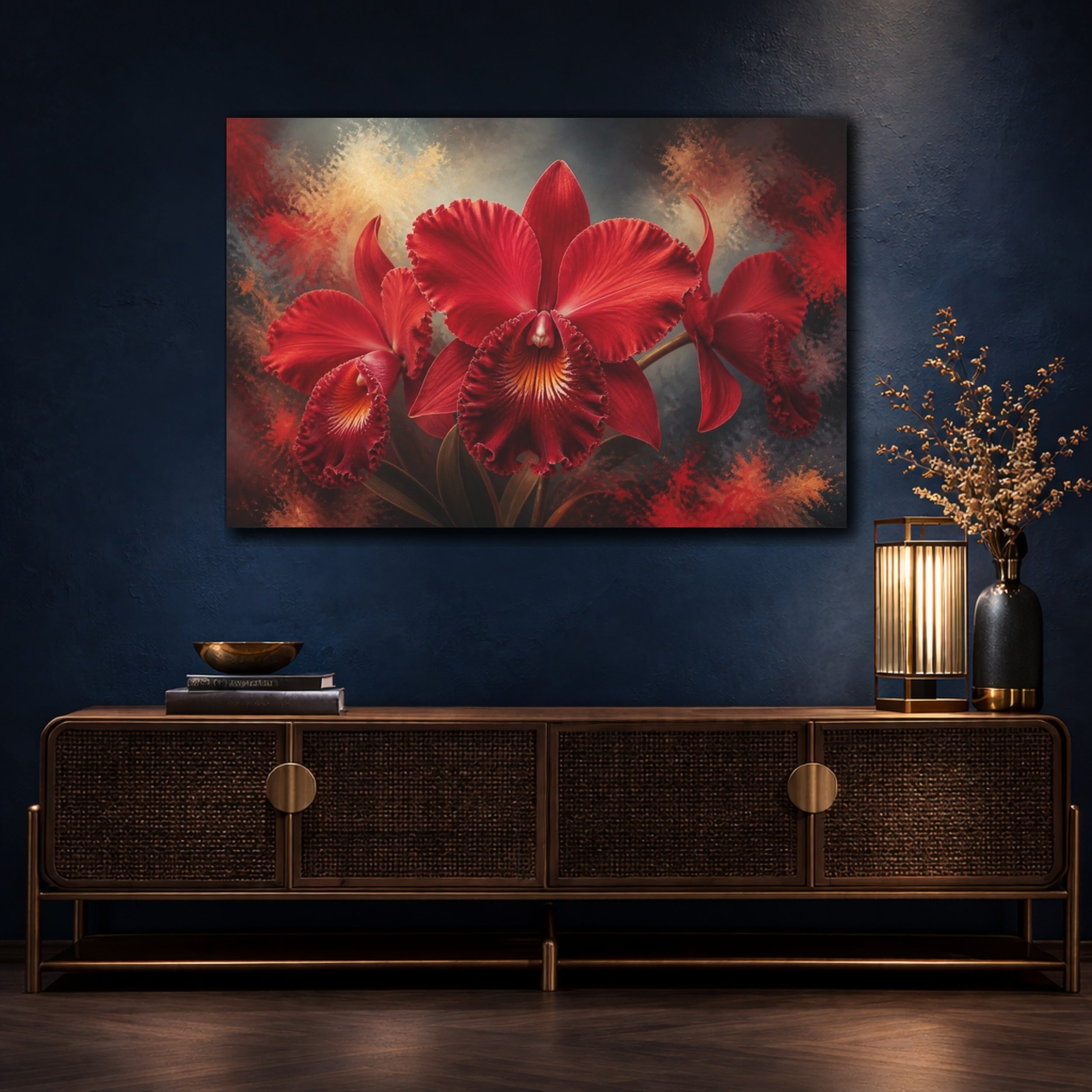 Mockup 4. Red Orchid Floral Elegance shown as canvas print