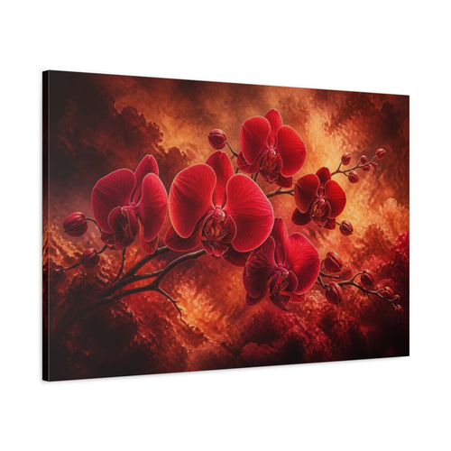 Main Mockup. Red Orchid Flower Drama shown as canvas print