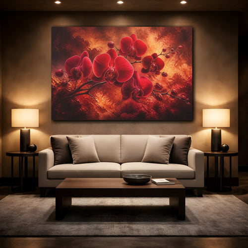 Mockup 2. Red Orchid Flower Drama shown as canvas print