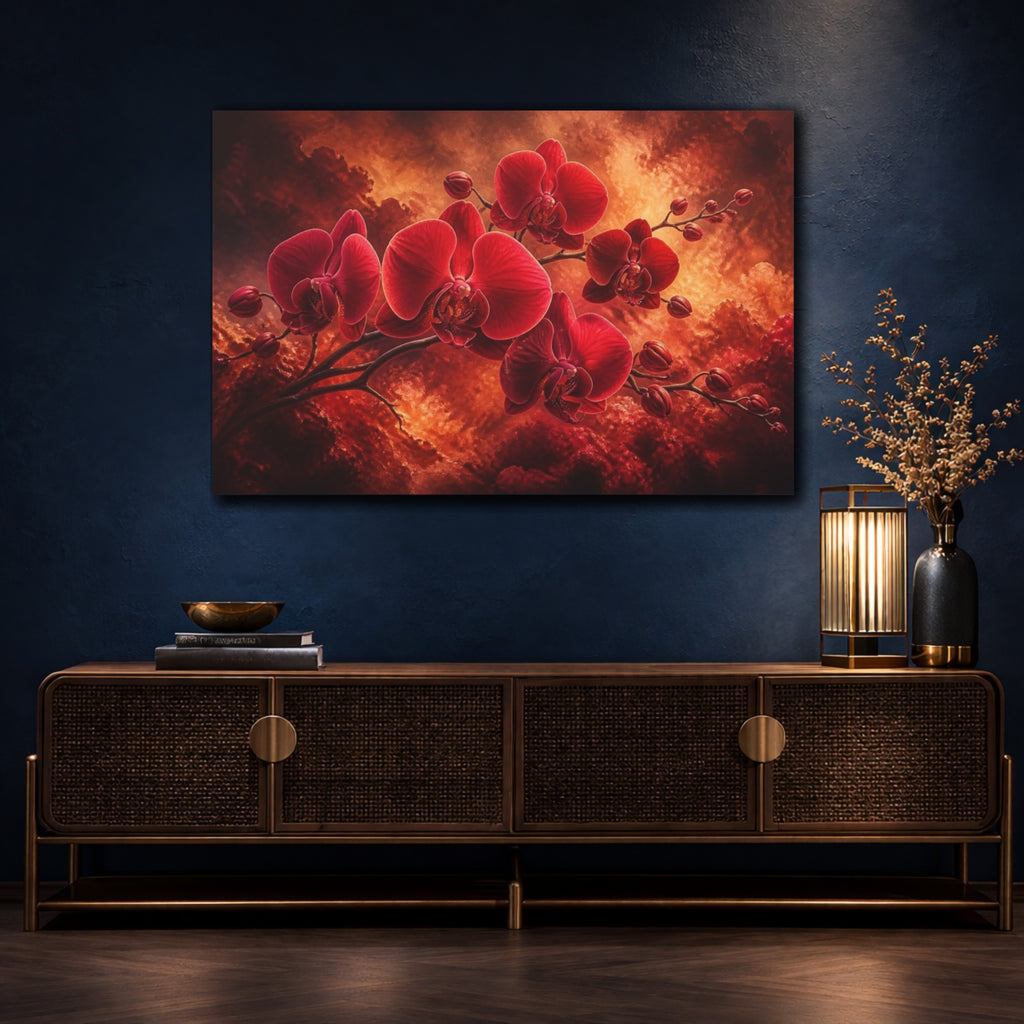 Mockup 4. Red Orchid Flower Drama shown as canvas print