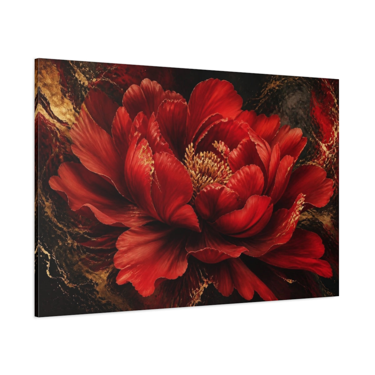 Side Mockup 1. Red Peony Flower shown as canvas print