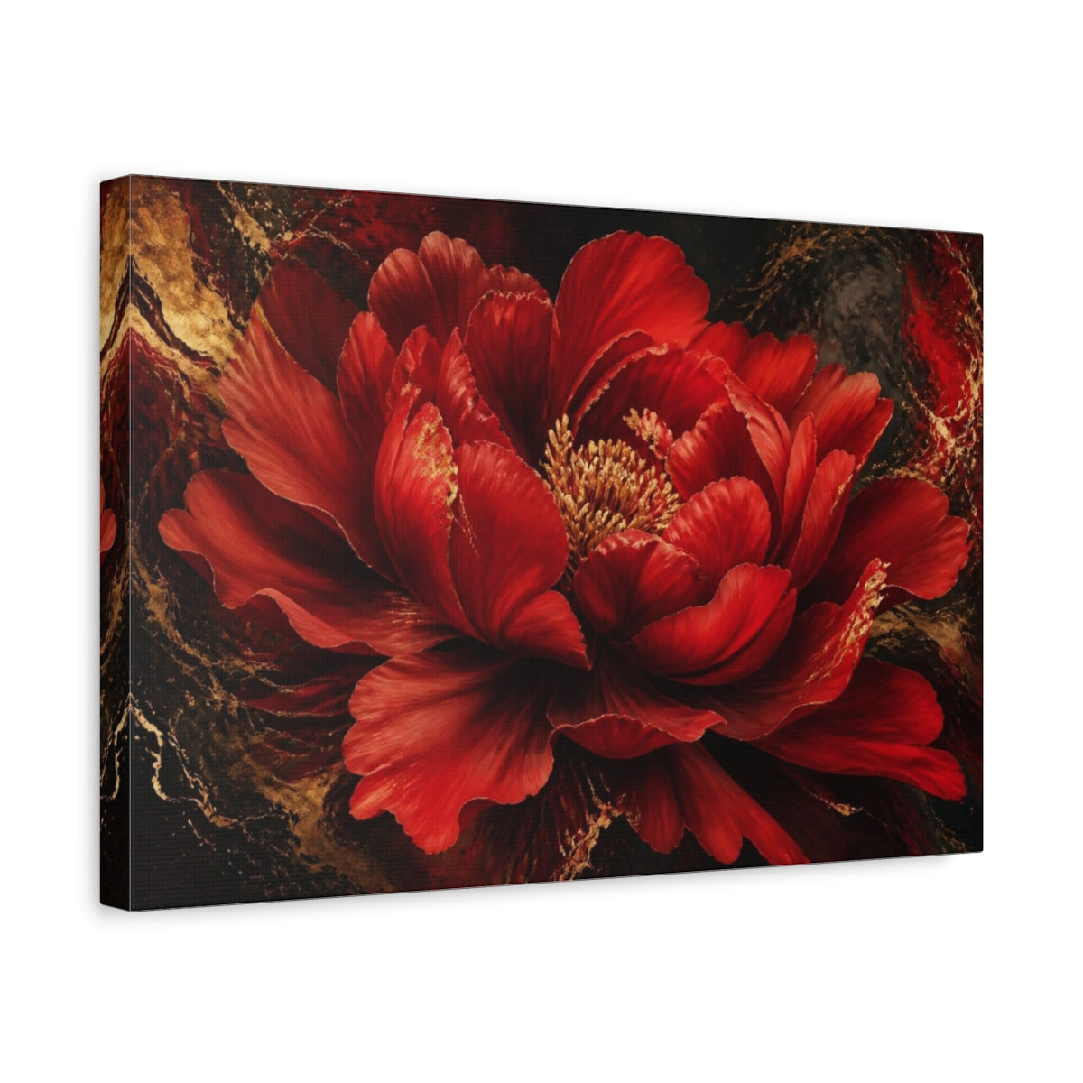 Side Mockup 4. Red Peony Flower shown as canvas print