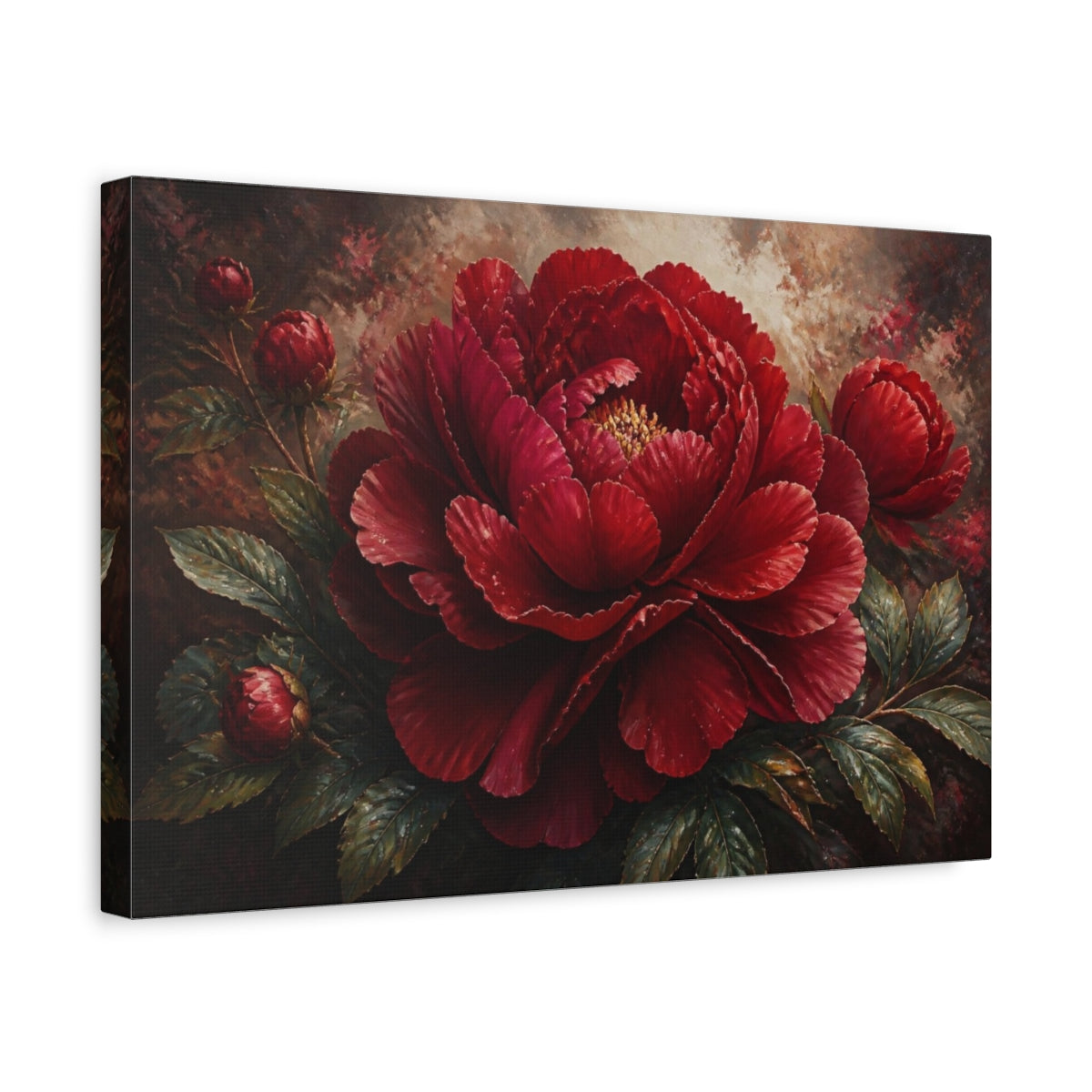 Side Mockup 4. Red Peony Flower shown as canvas print