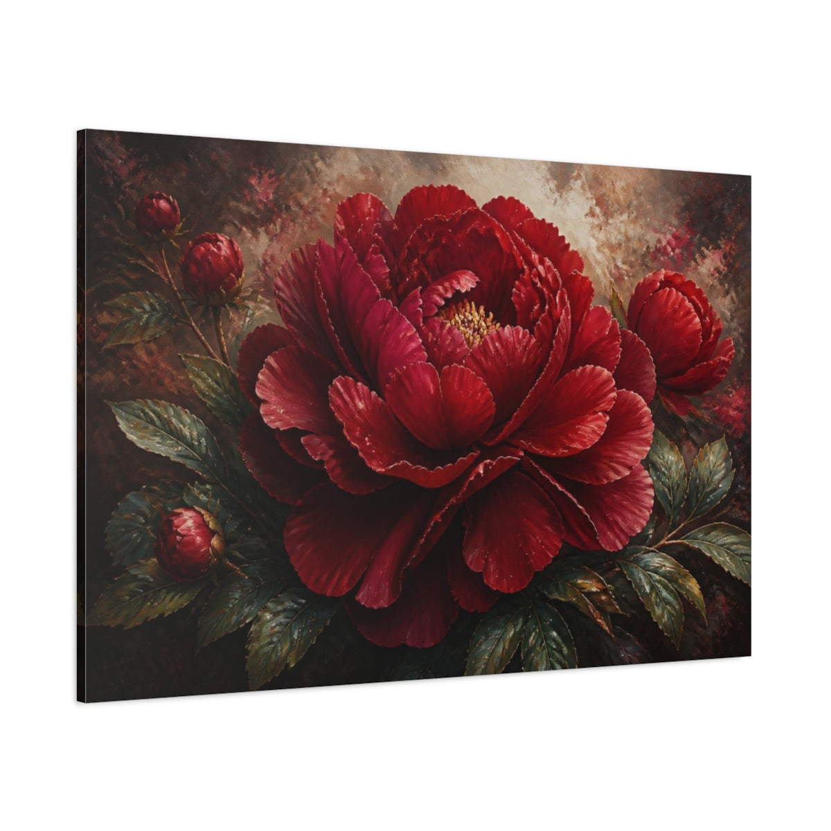 Side Mockup 1. Red Peony Flower shown as canvas print