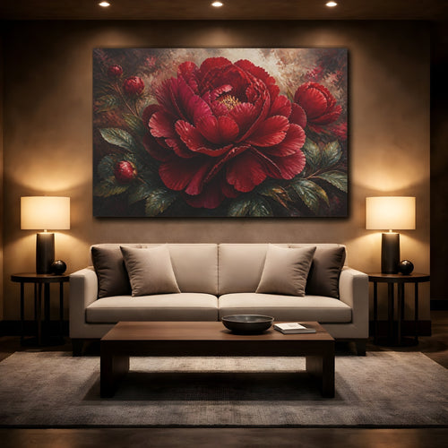 Mockup 2. Red Peony Flower shown as canvas print