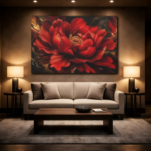Mockup 2. Red Peony Flower shown as canvas print