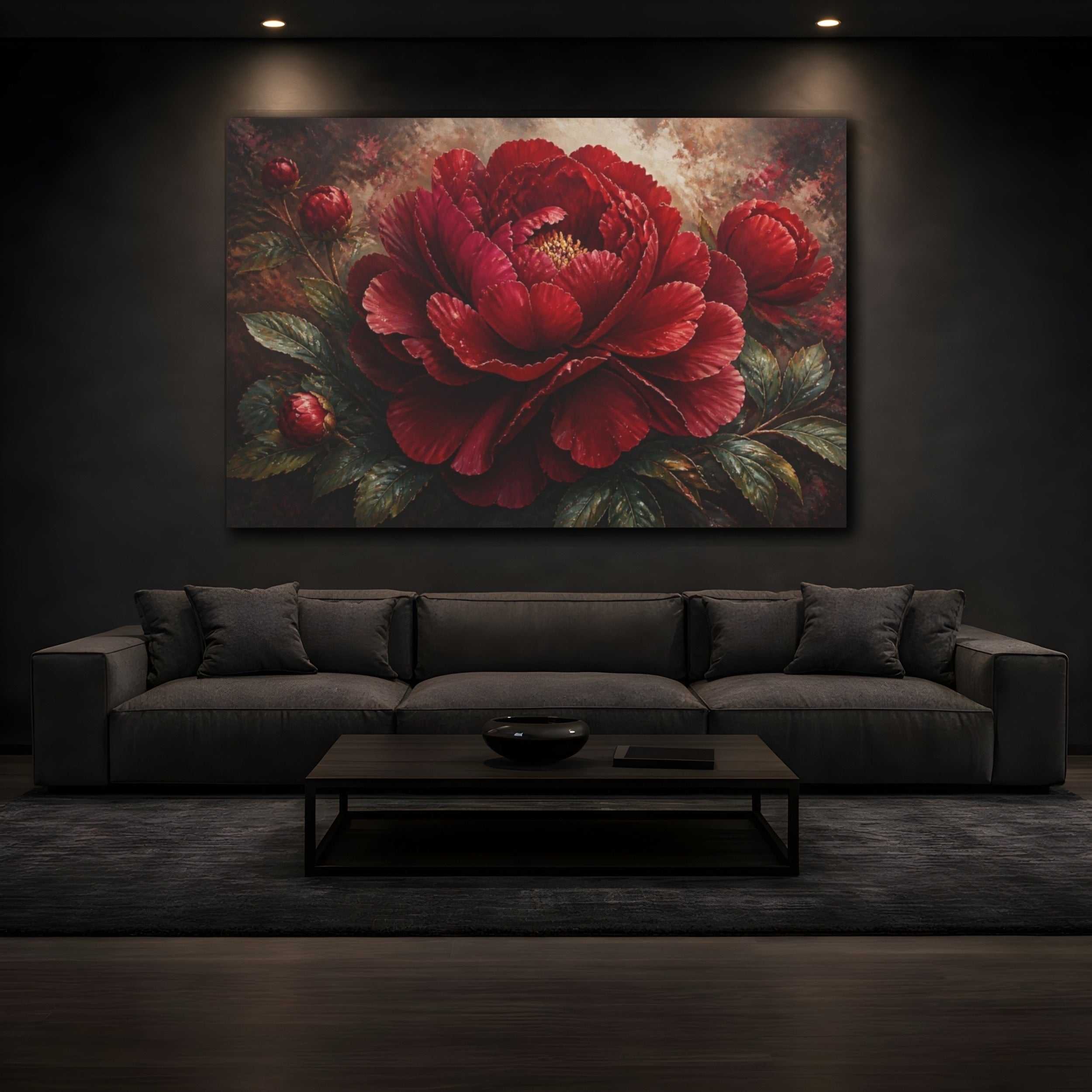 Mockup 3. Red Peony Flower shown as canvas print