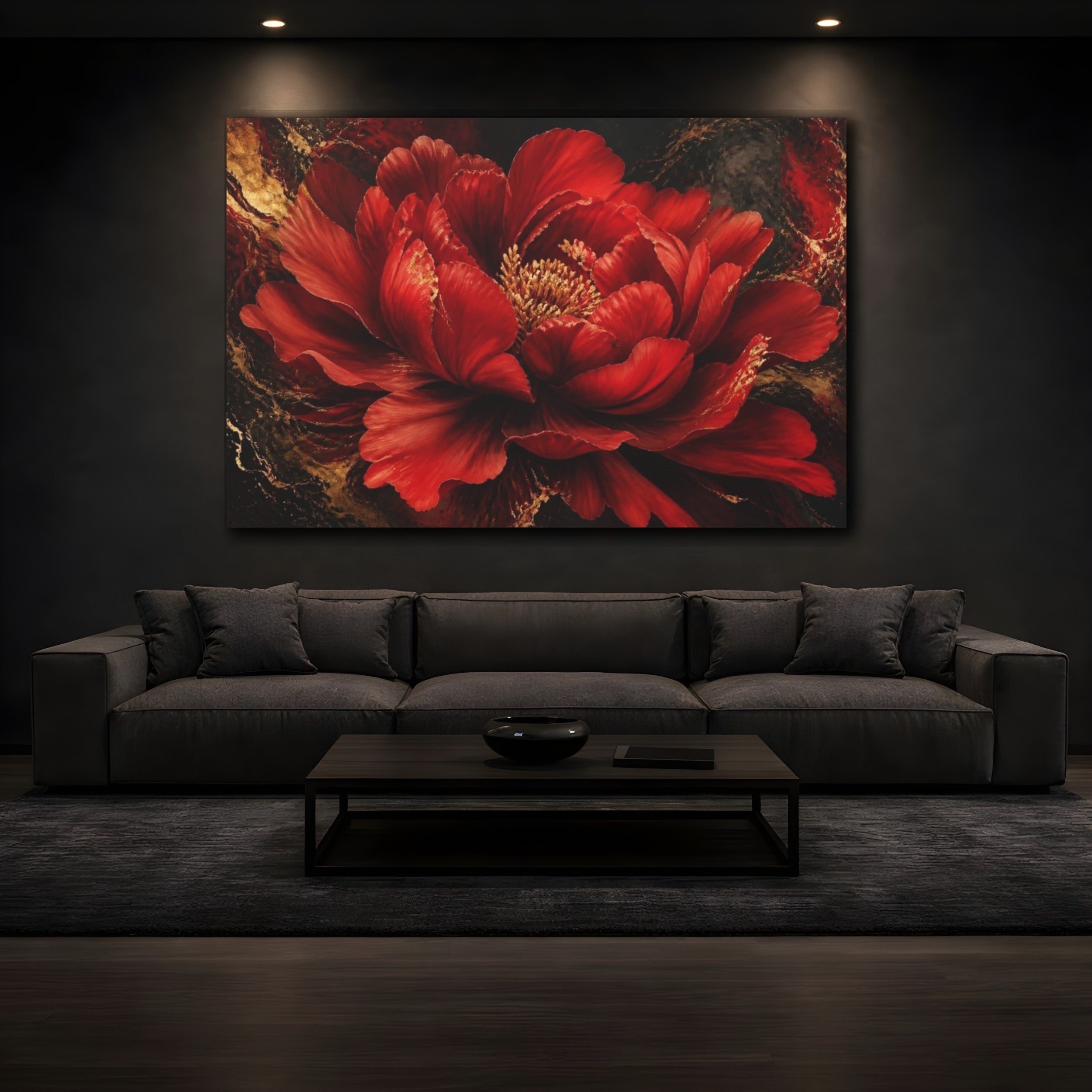 Mockup 3. Red Peony Flower shown as canvas print