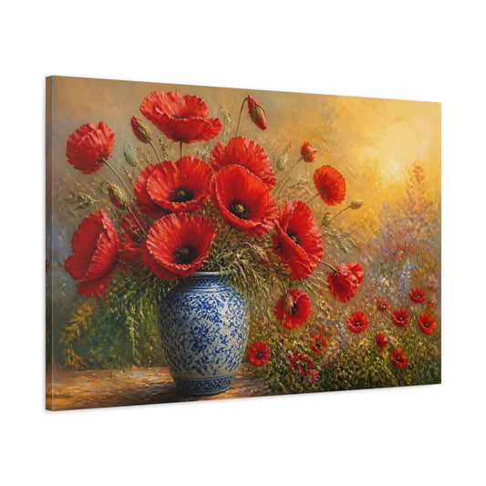 Main Mockup. Red Poppy Bouquet In Vase shown as canvas print