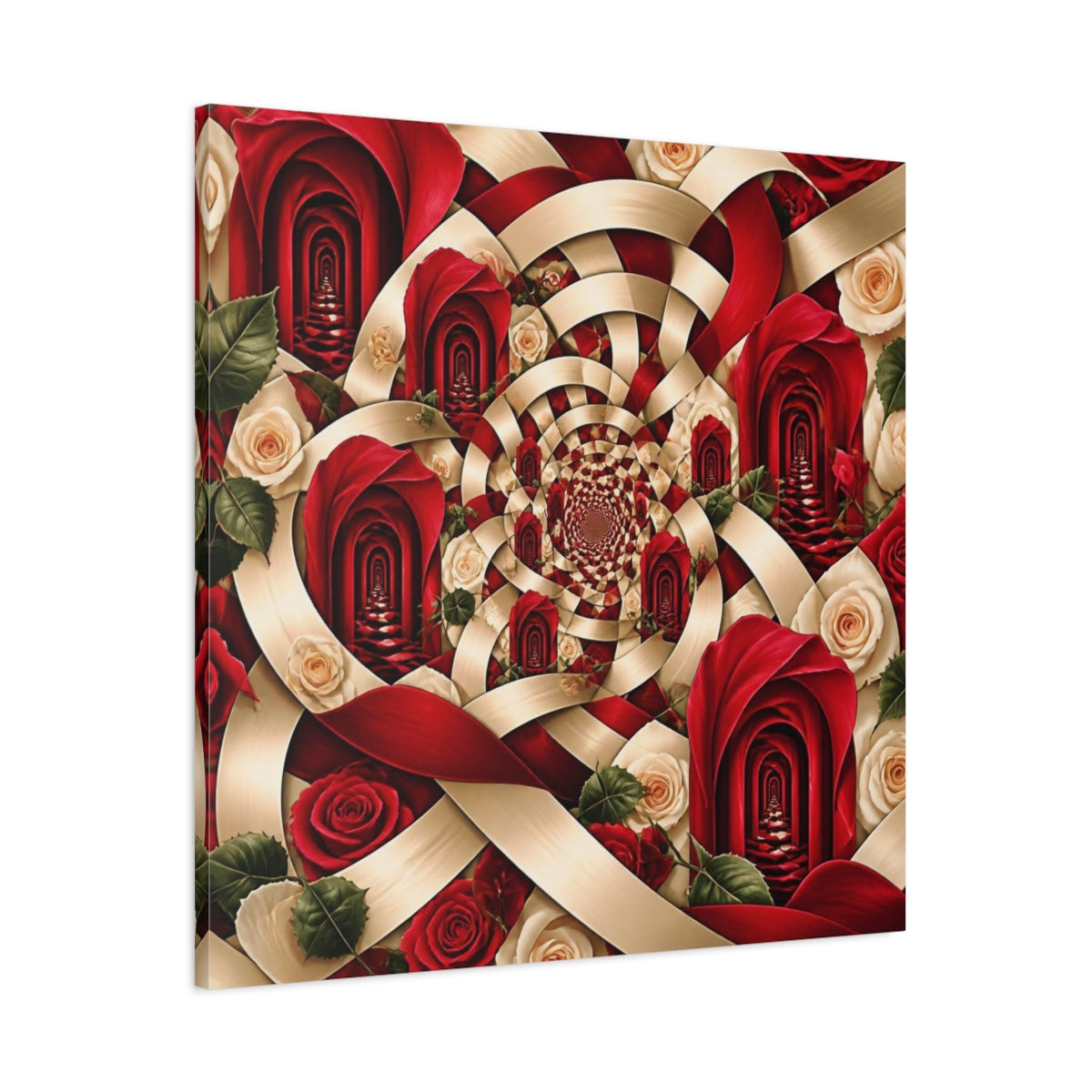 Main Mockup. Red Rose Illusion shown as canvas print