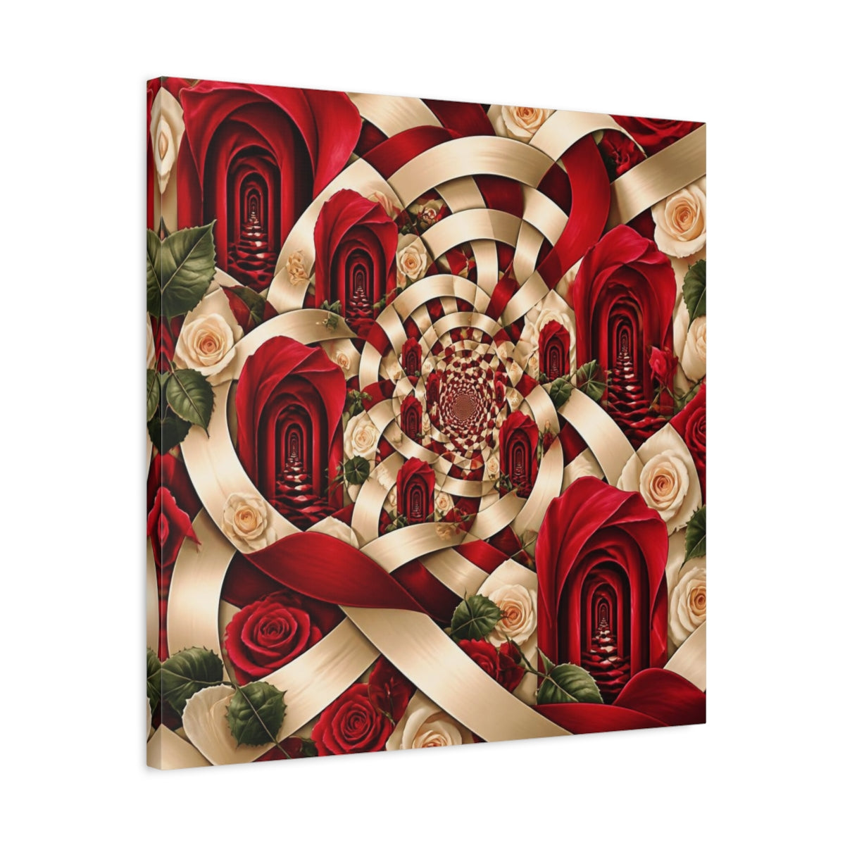 Side Mockup 4. Red Rose Illusion shown as canvas print