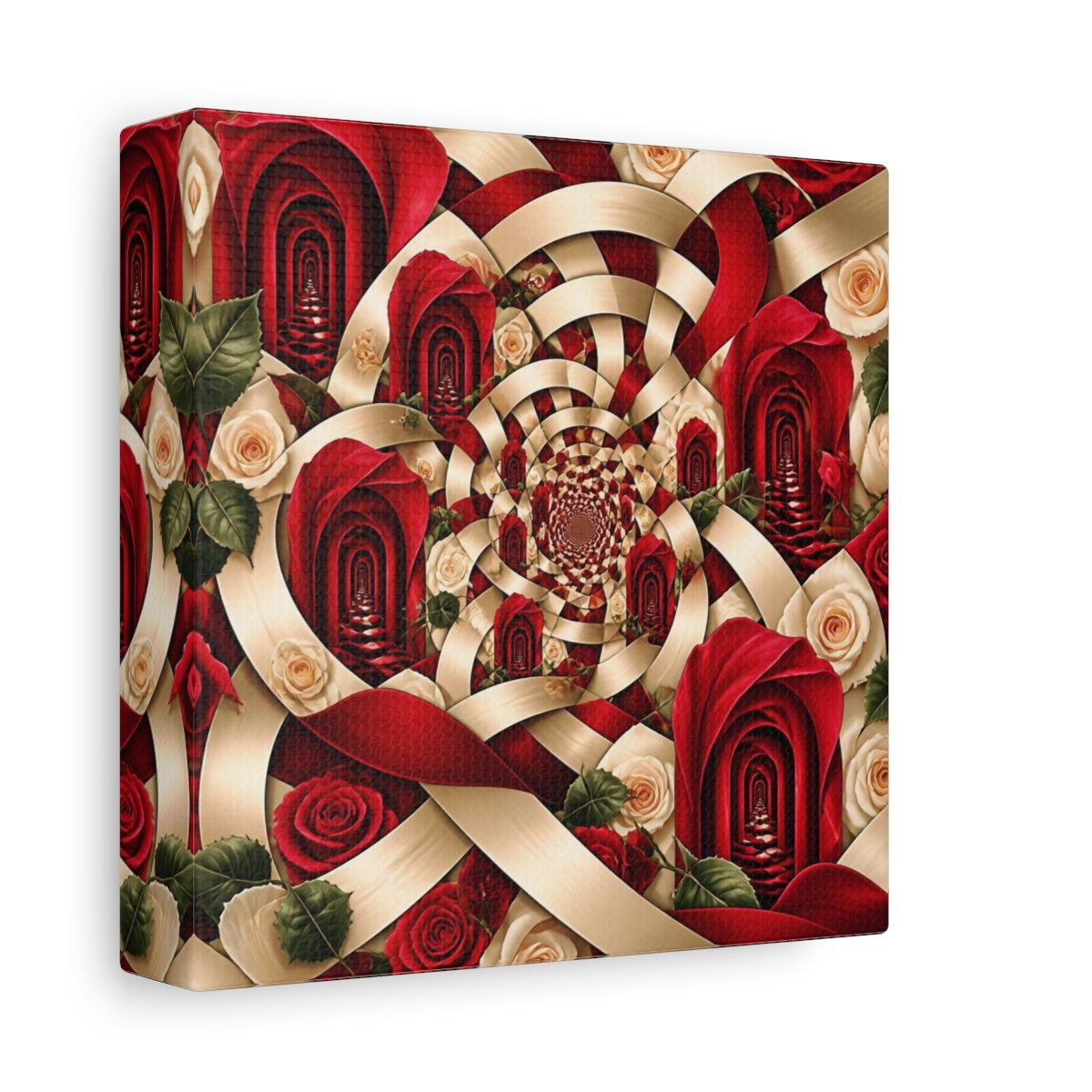 Side Mockup 2. Red Rose Illusion shown as canvas print