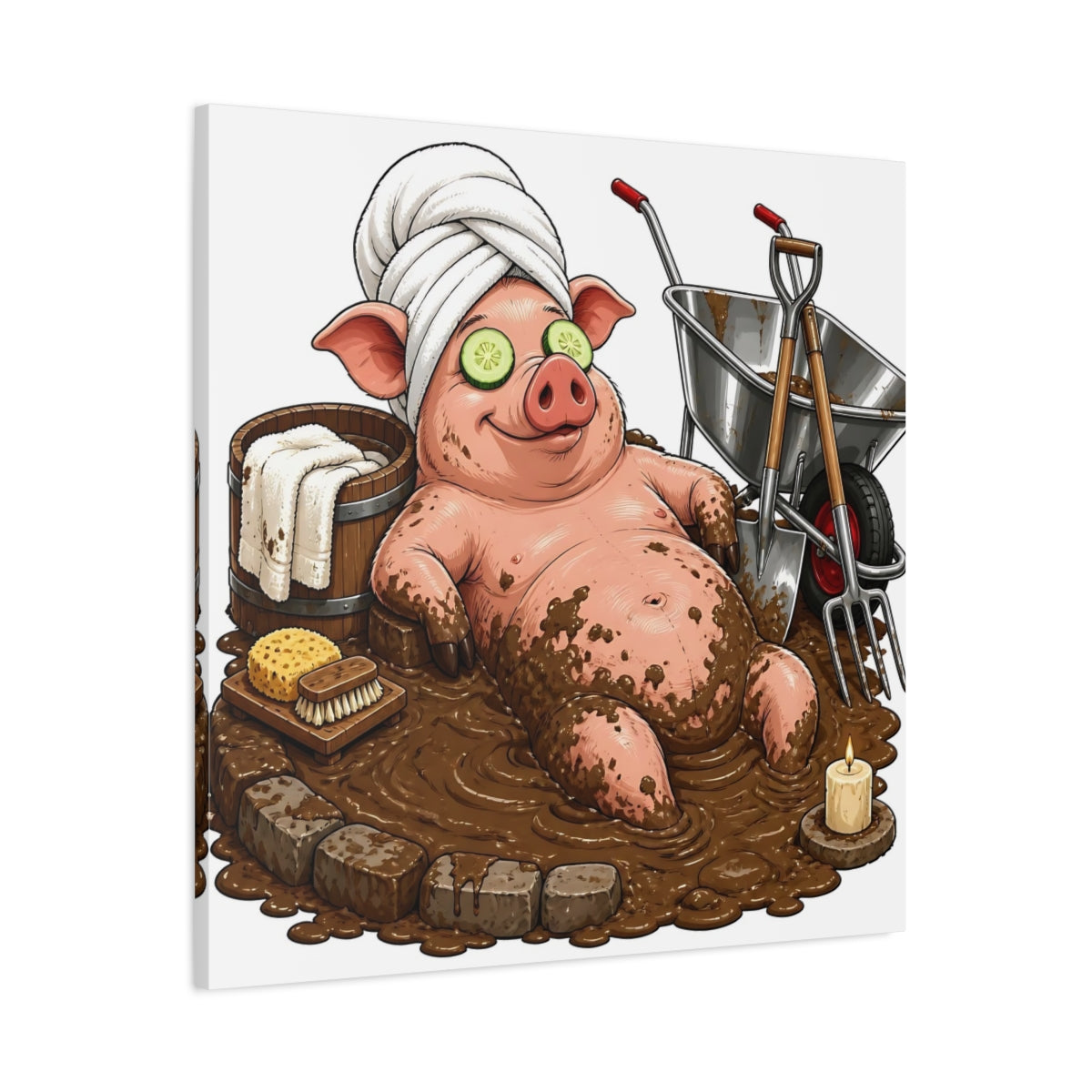 Main Mockup. Relaxing Spa Pig shown as canvas print