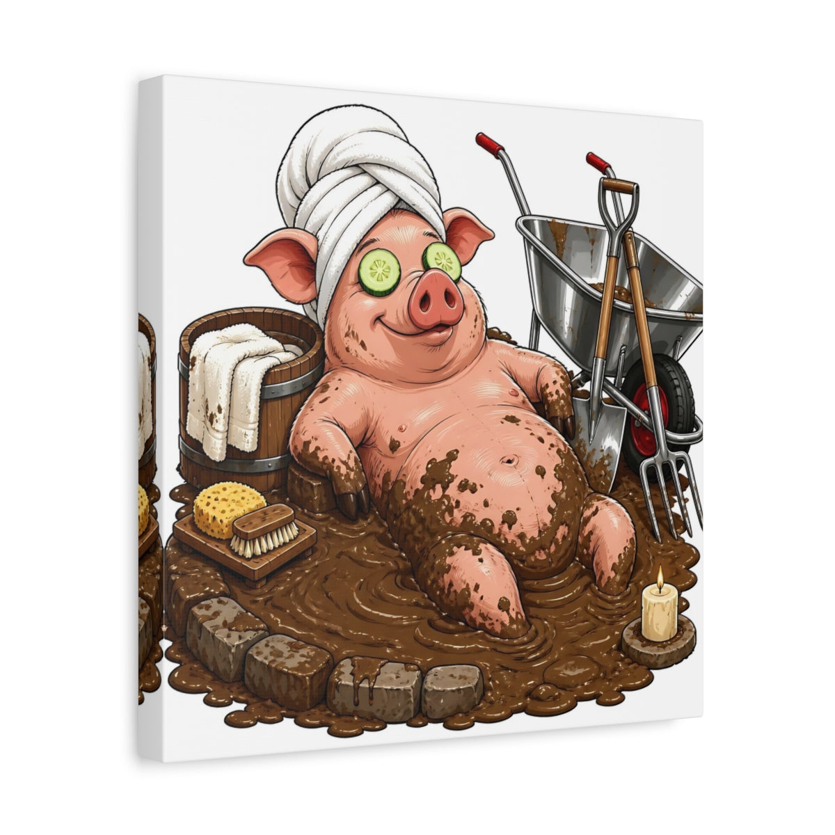 Side Mockup 7. Relaxing Spa Pig shown as canvas print