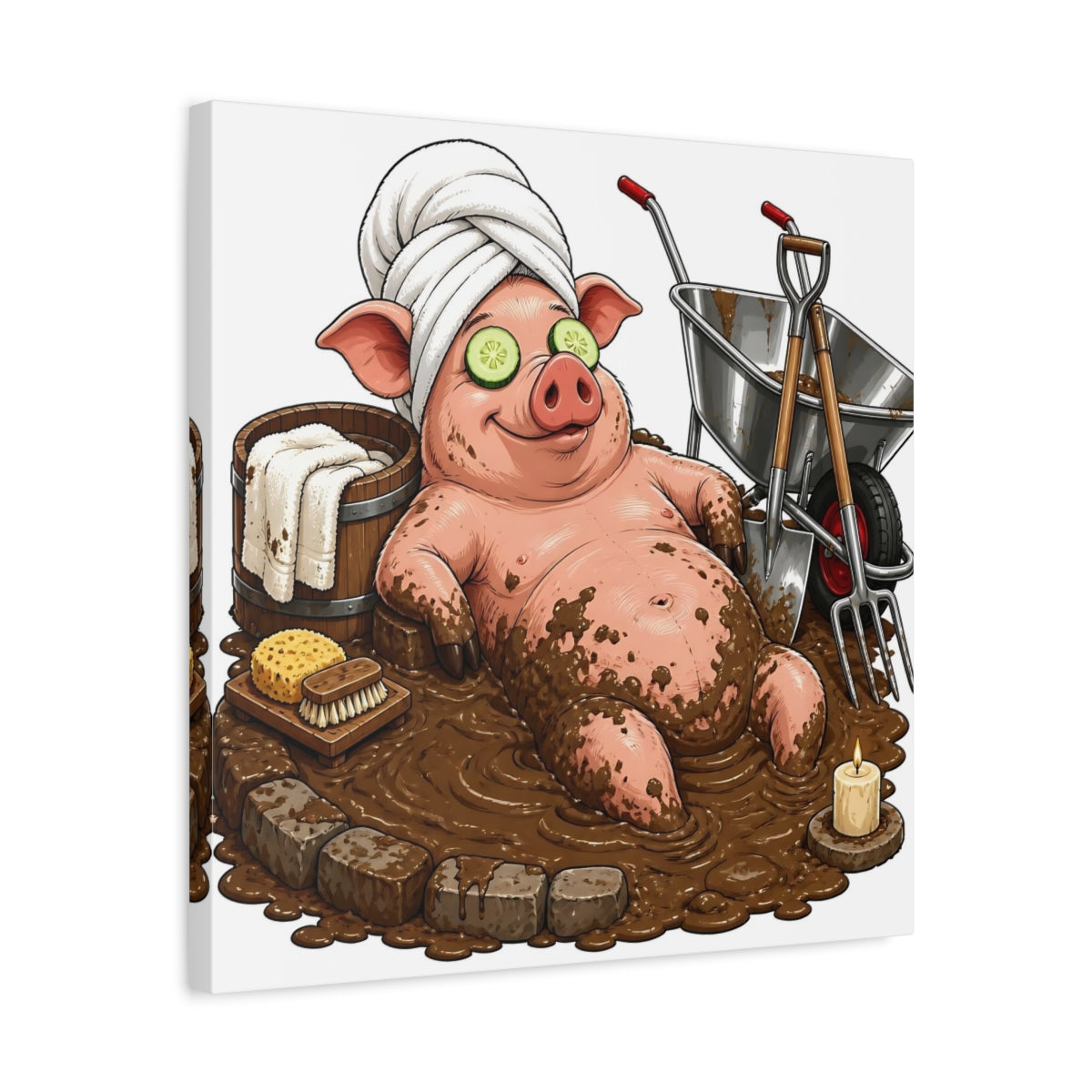 Side Mockup 5. Relaxing Spa Pig shown as canvas print
