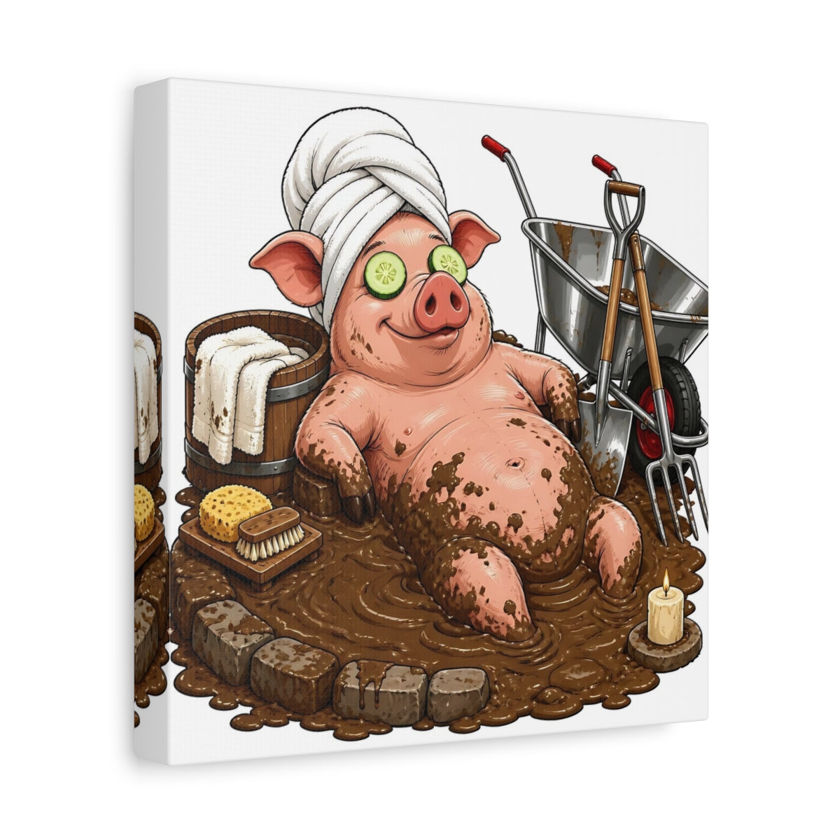 Side Mockup 9. Relaxing Spa Pig shown as canvas print