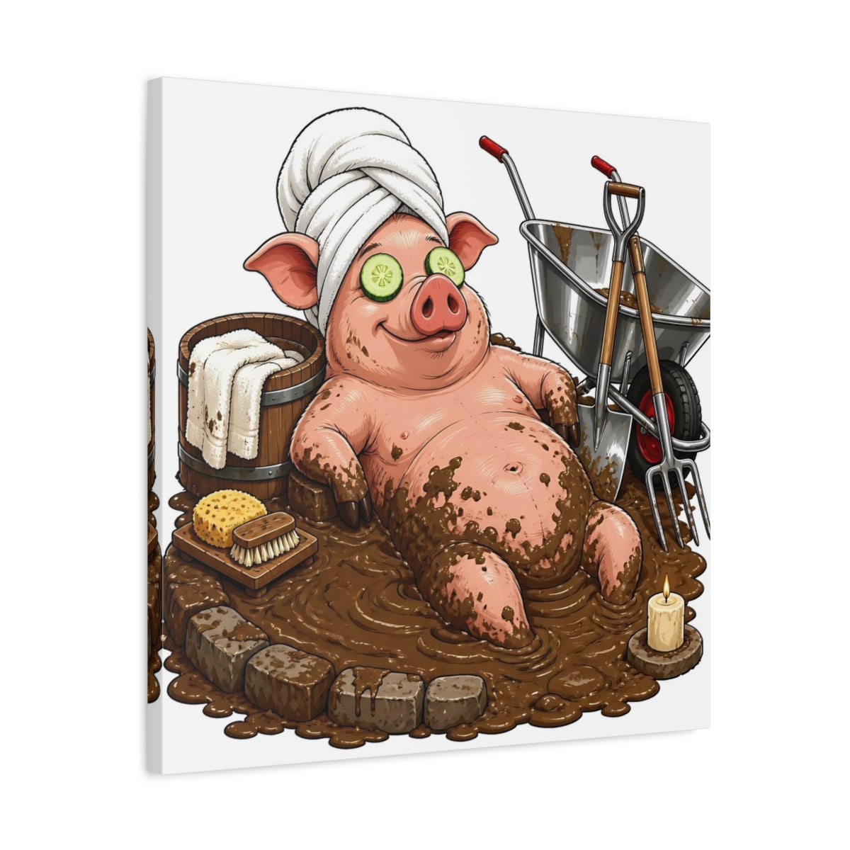 Side Mockup 4. Relaxing Spa Pig shown as canvas print