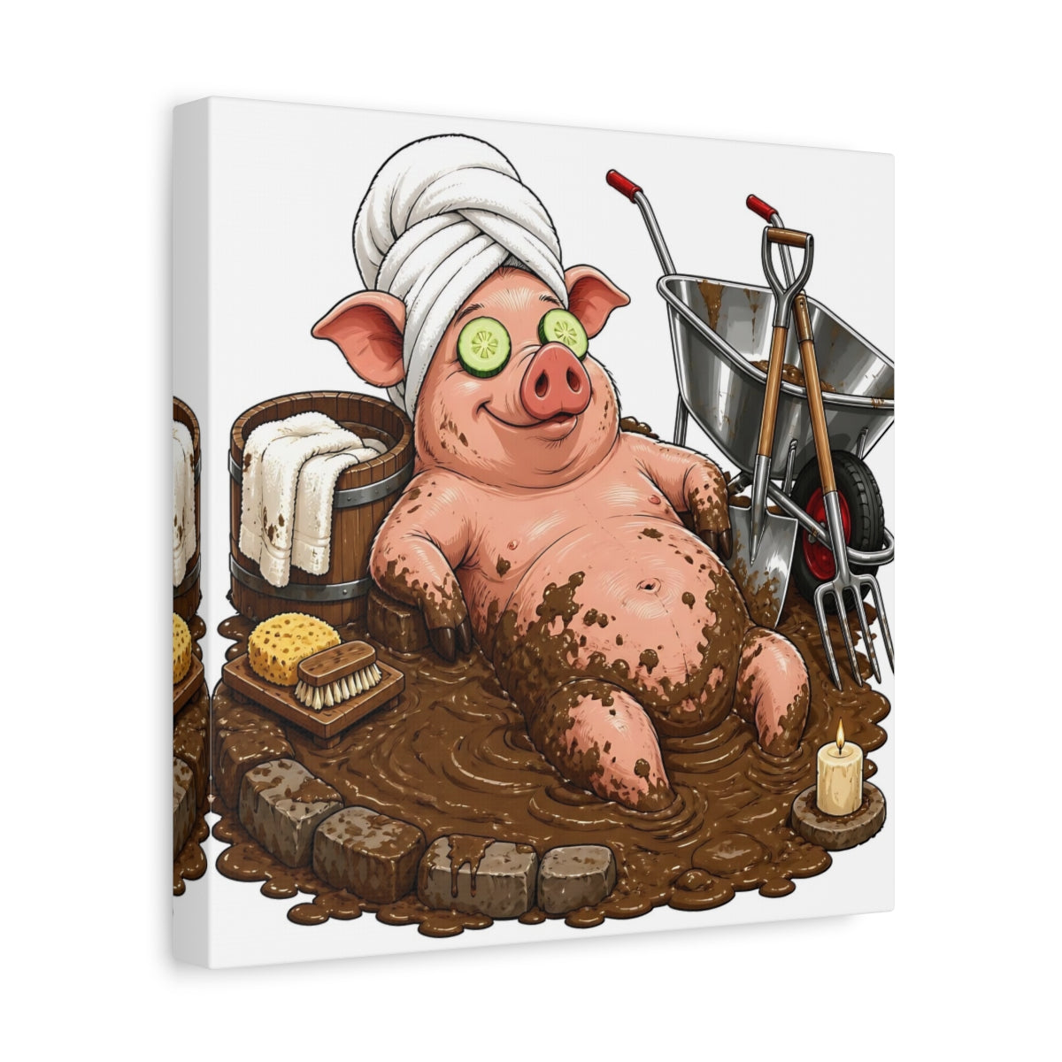 Side Mockup 8. Relaxing Spa Pig shown as canvas print