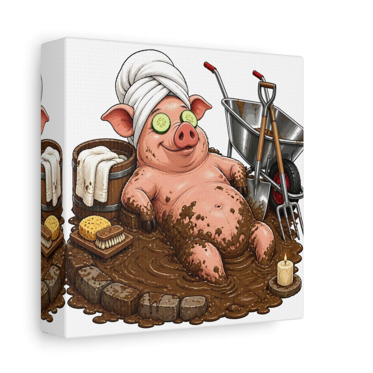Side Mockup 2. Relaxing Spa Pig shown as canvas print