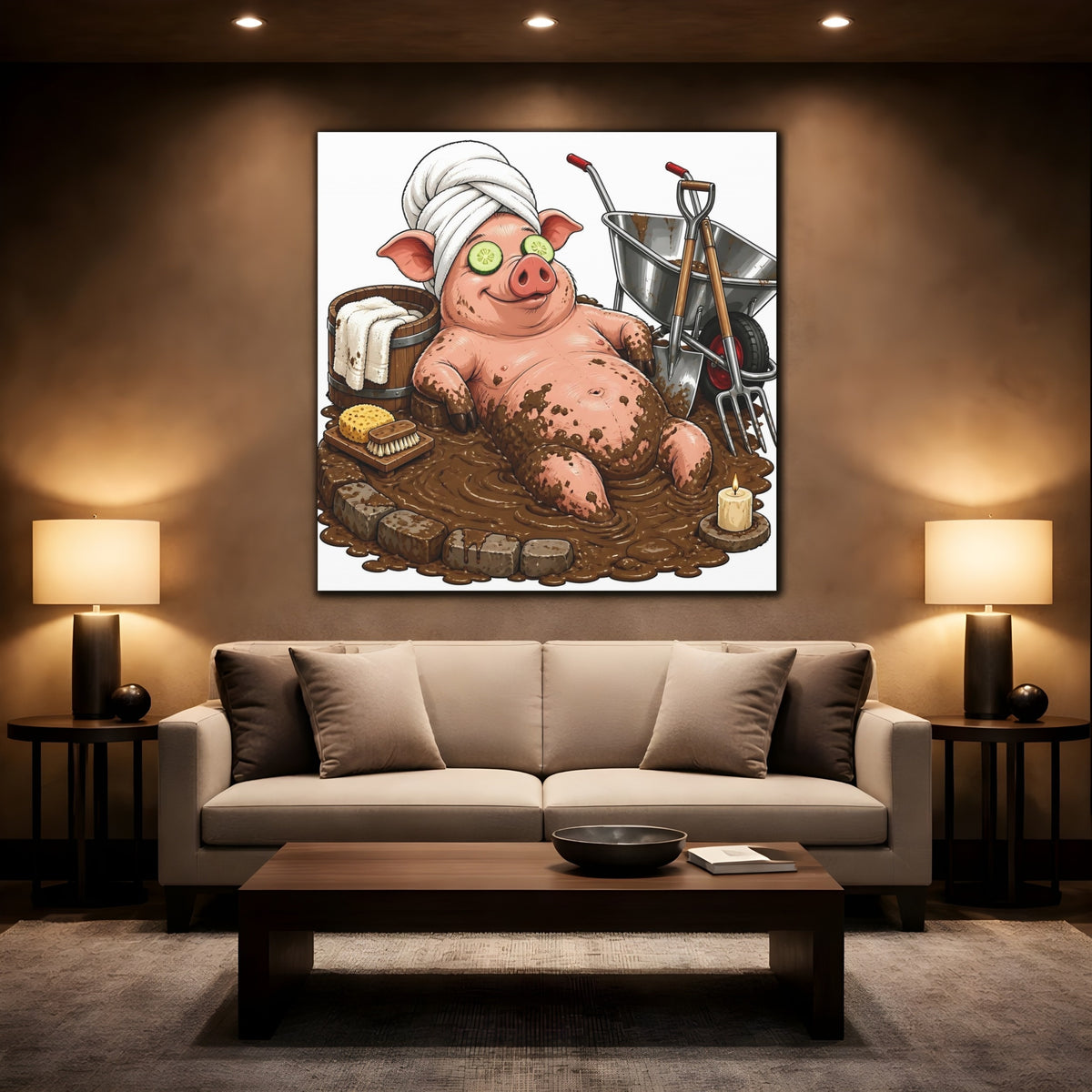 Mockup 2. Relaxing Spa Pig shown as canvas print