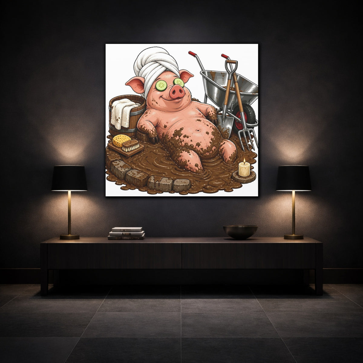 Mockup 3. Relaxing Spa Pig shown as canvas print