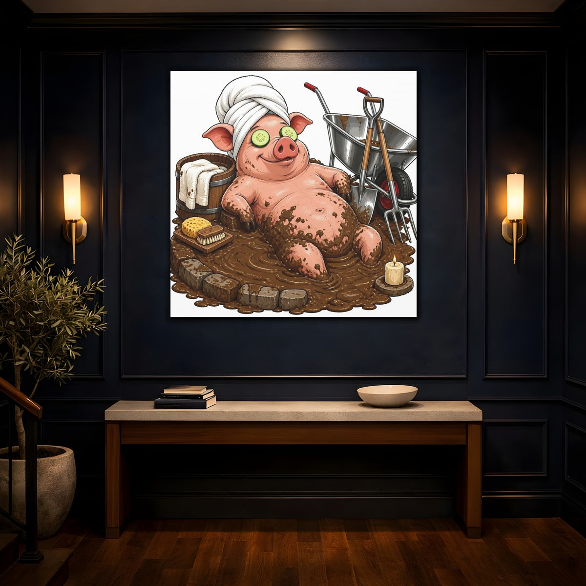Mockup 4. Relaxing Spa Pig shown as canvas print