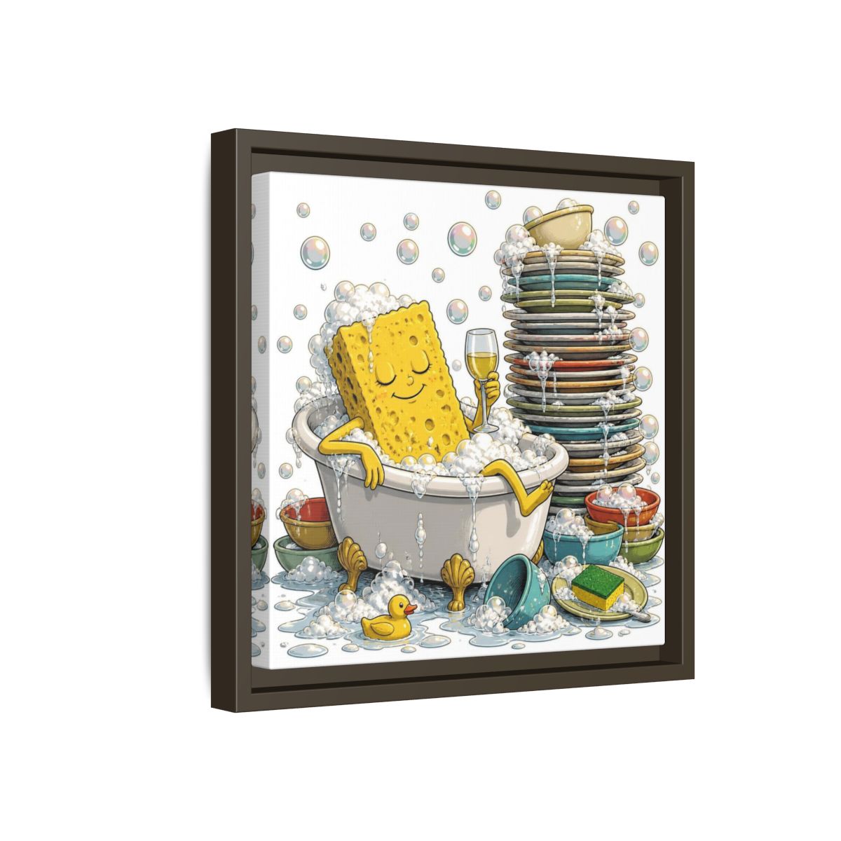 Side Mockup 17. Relaxing Sponge In Tub shown as framed canvas print