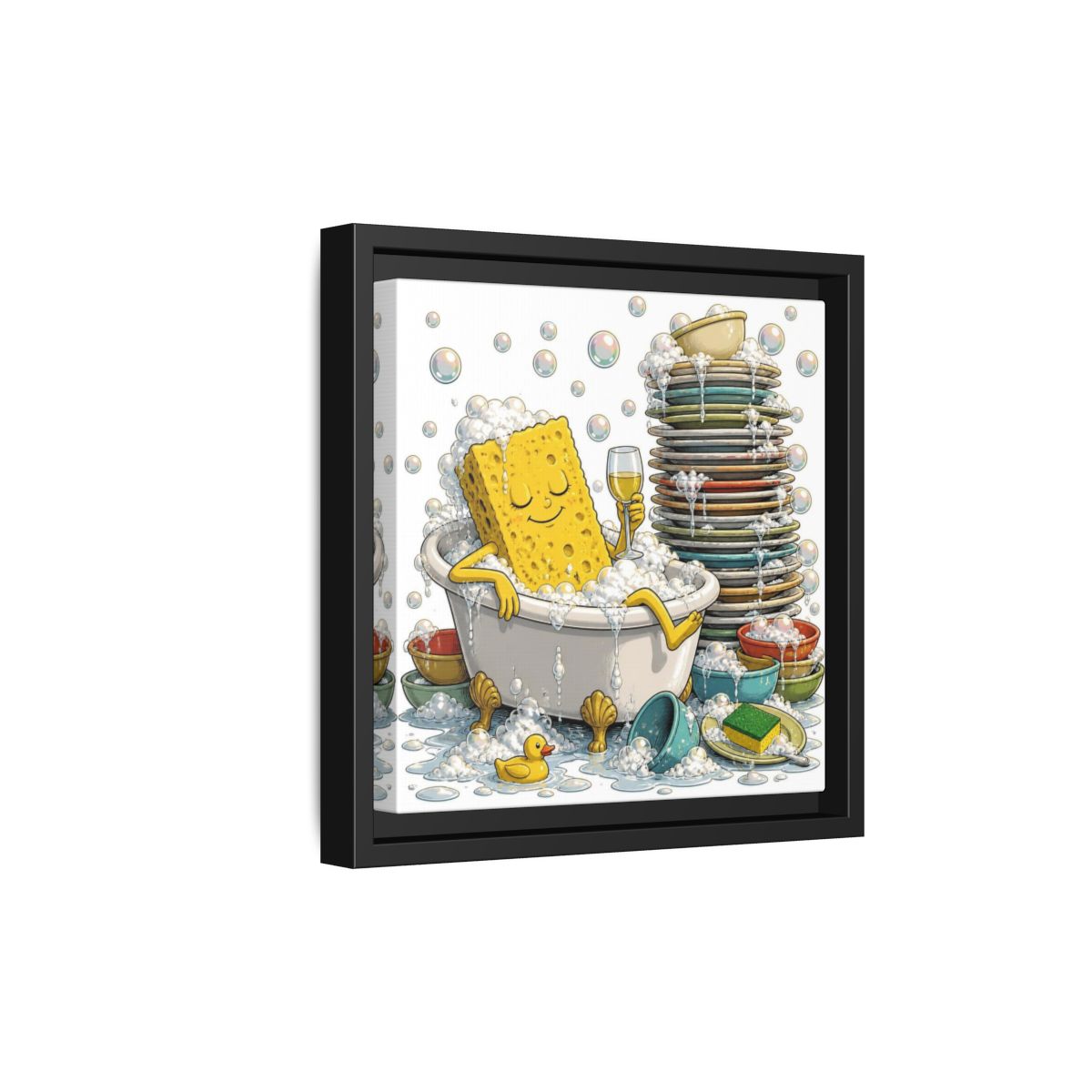Side Mockup 21. Relaxing Sponge In Tub shown as framed canvas print