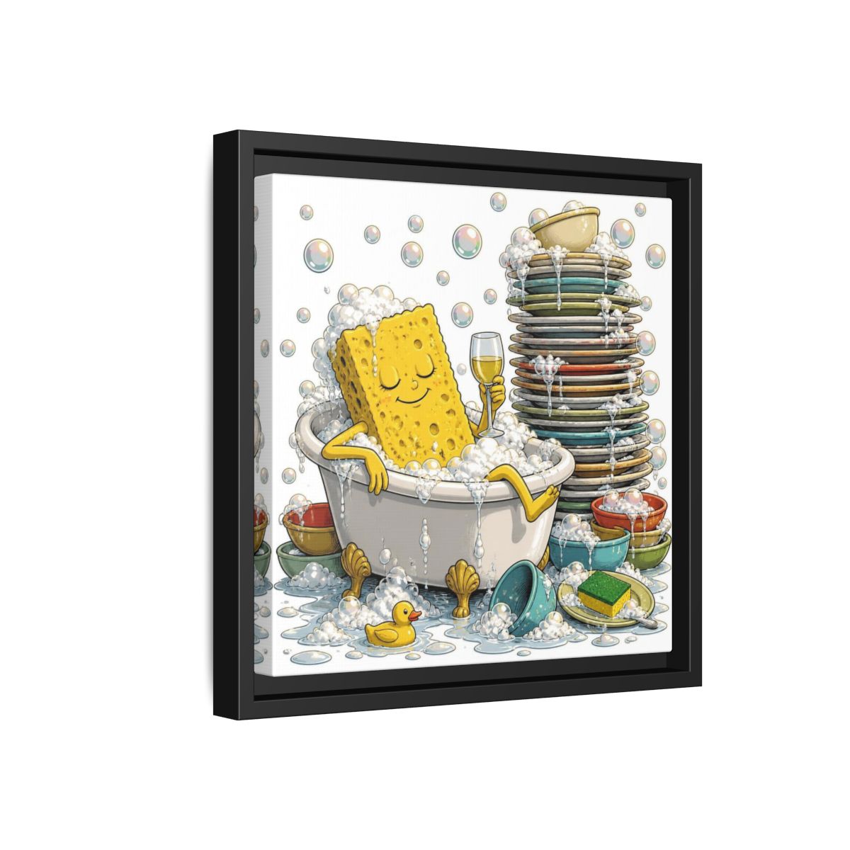 Side Mockup 18. Relaxing Sponge In Tub shown as framed canvas print