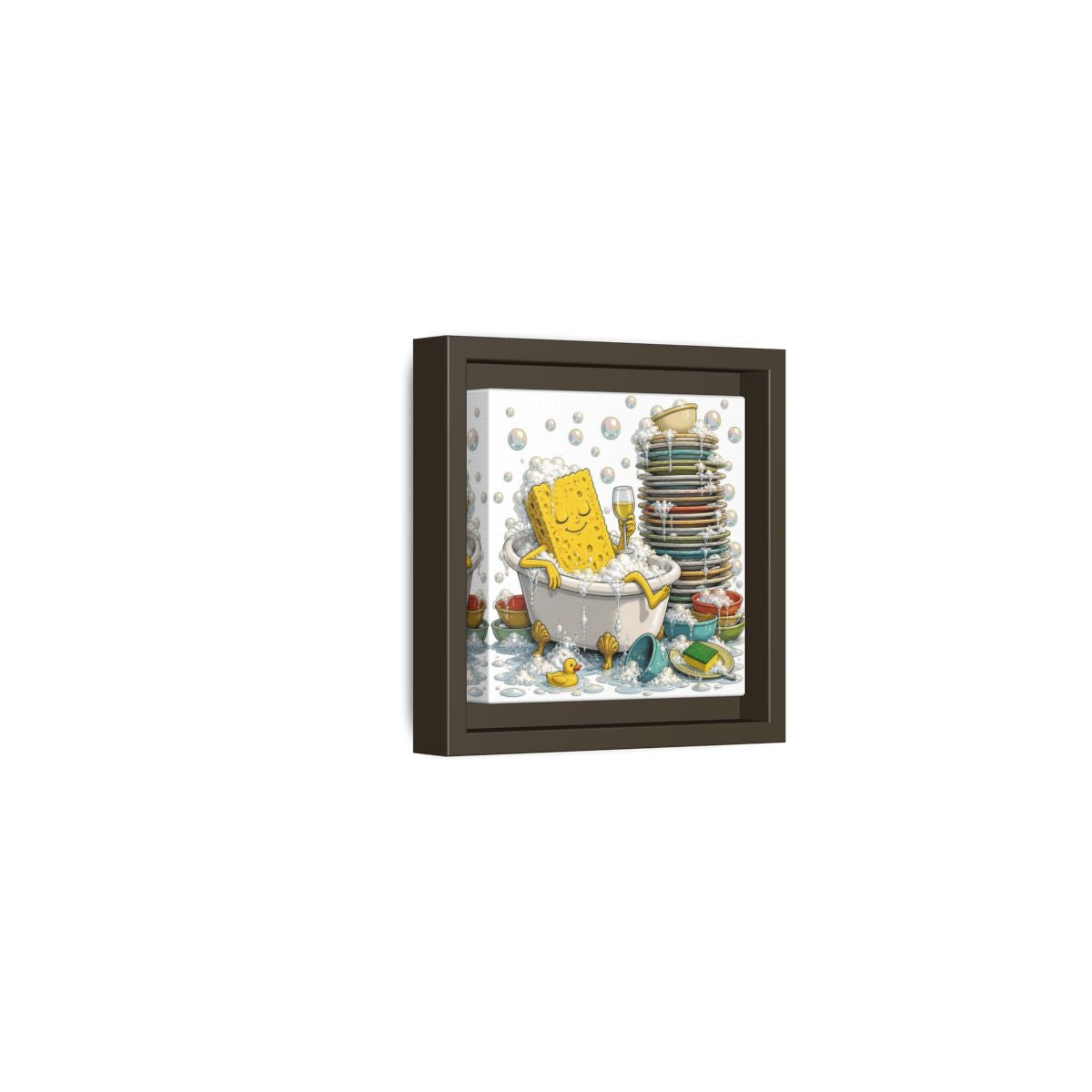 Side Mockup 23. Relaxing Sponge In Tub shown as framed canvas print