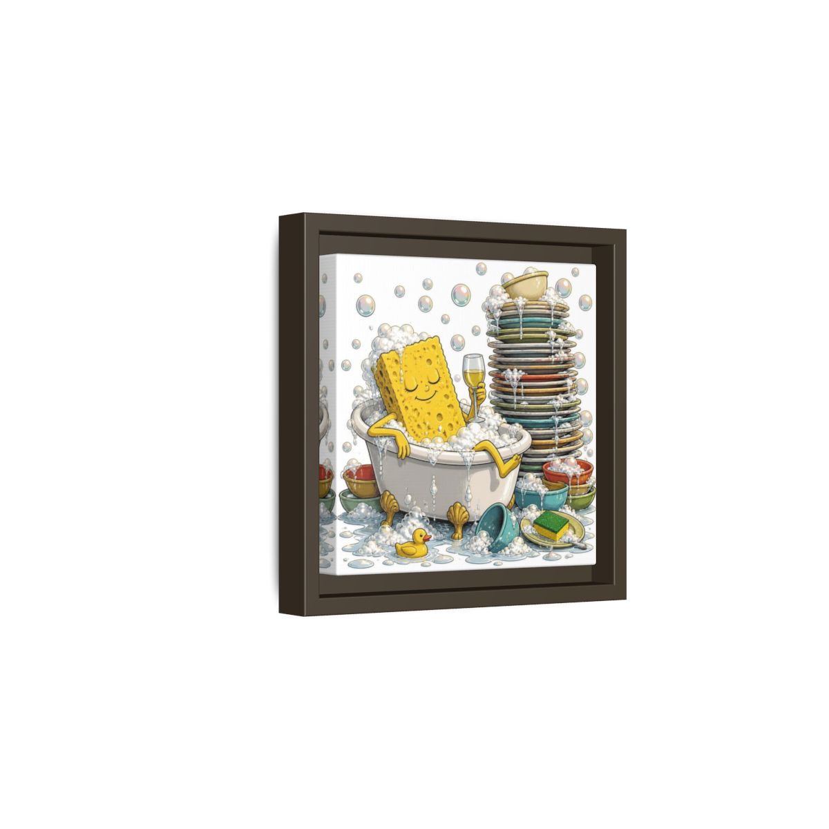 Side Mockup 2. Relaxing Sponge In Tub shown as framed canvas print