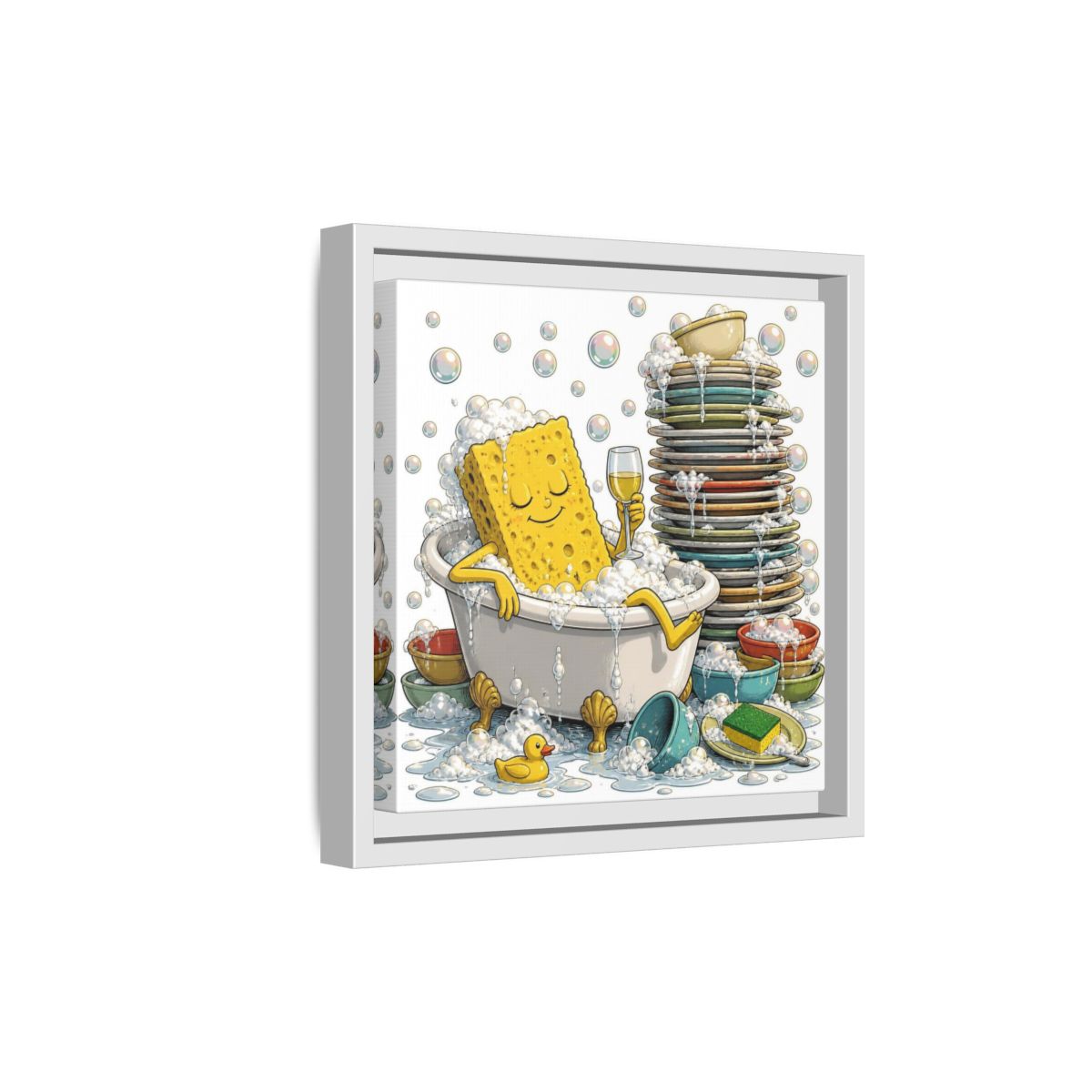Side Mockup 19. Relaxing Sponge In Tub shown as framed canvas print