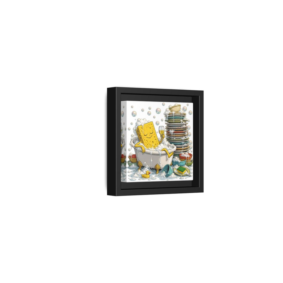 Side Mockup 24. Relaxing Sponge In Tub shown as framed canvas print