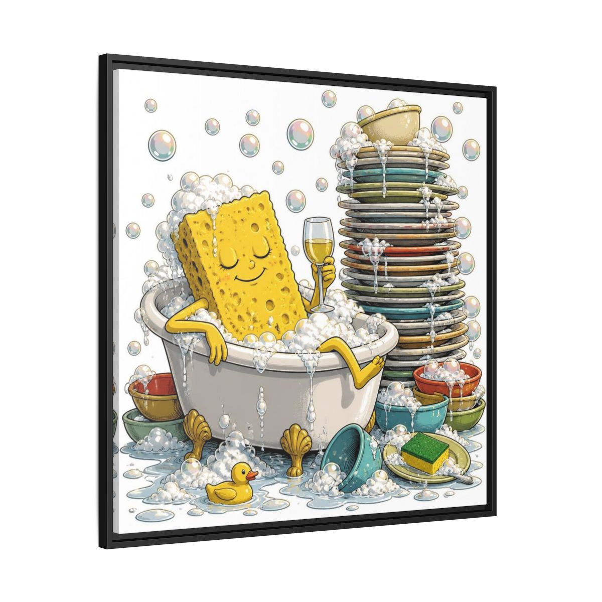 Side Mockup 30. Relaxing Sponge In Tub shown as framed canvas print