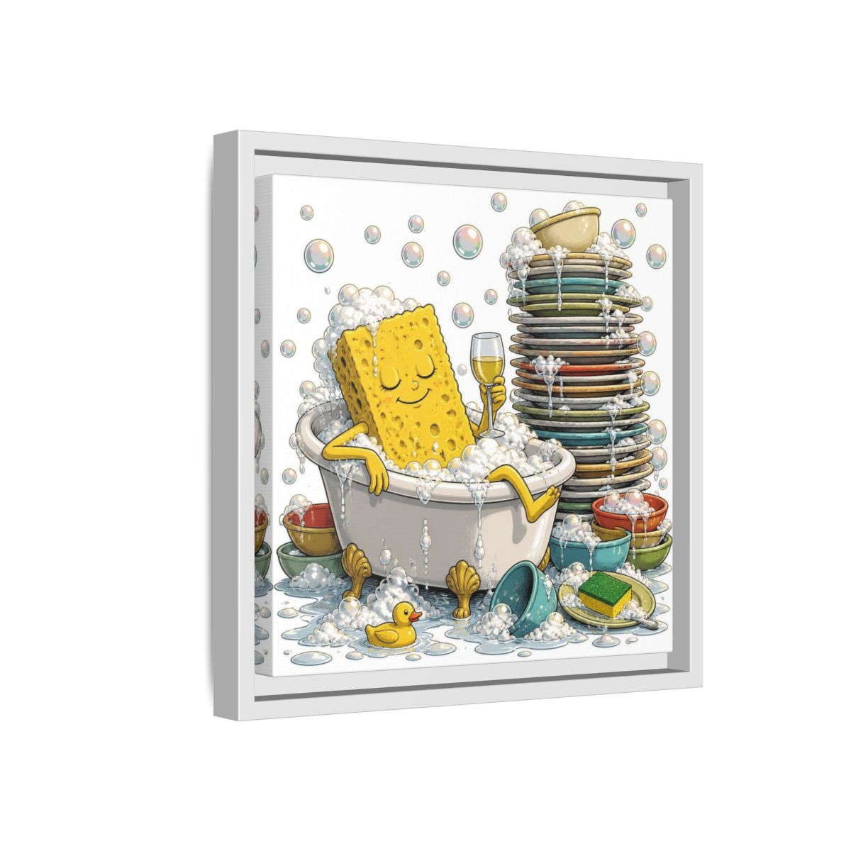 Side Mockup 16. Relaxing Sponge In Tub shown as framed canvas print