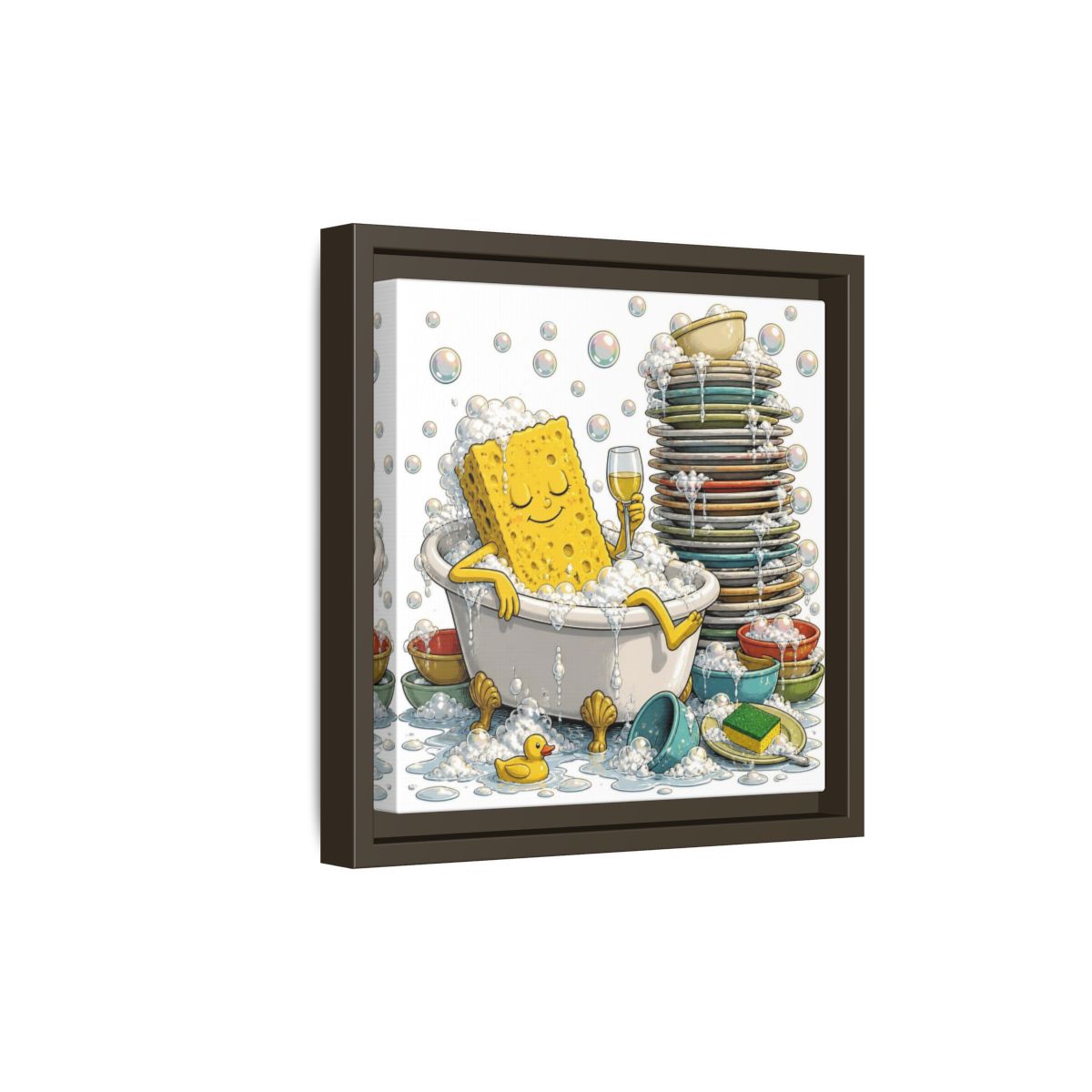 Side Mockup 20. Relaxing Sponge In Tub shown as framed canvas print